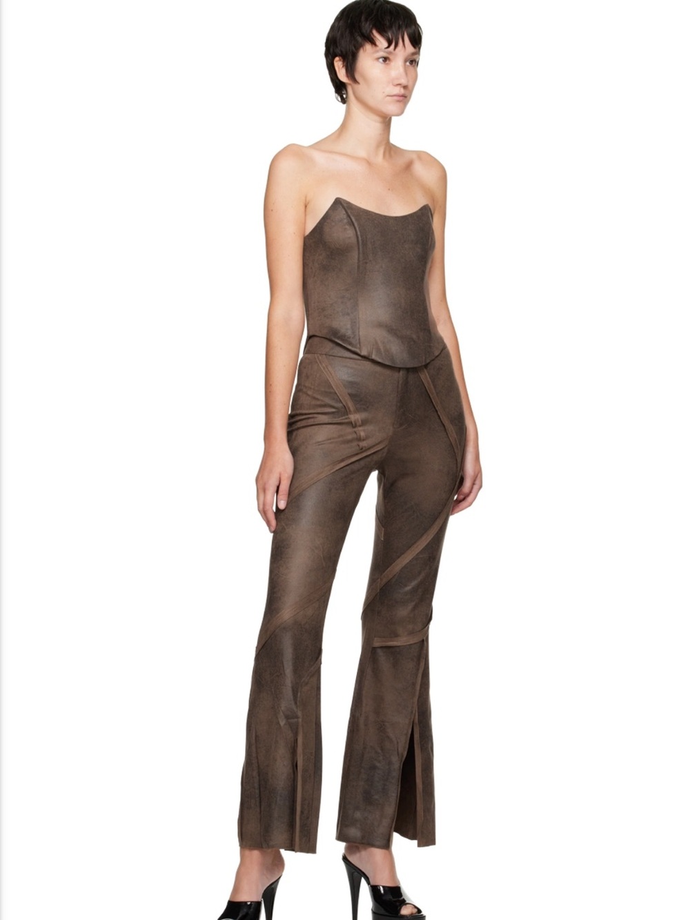 KIM SHUI SSENSE Exclusive Brown Seam Trousers Sz XS nwt